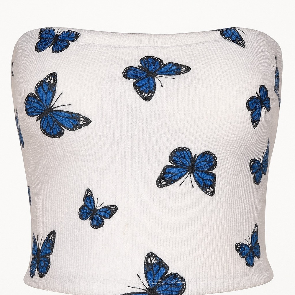 Rue21 Plus Blue Butterfly Print Tube Top Size 1X